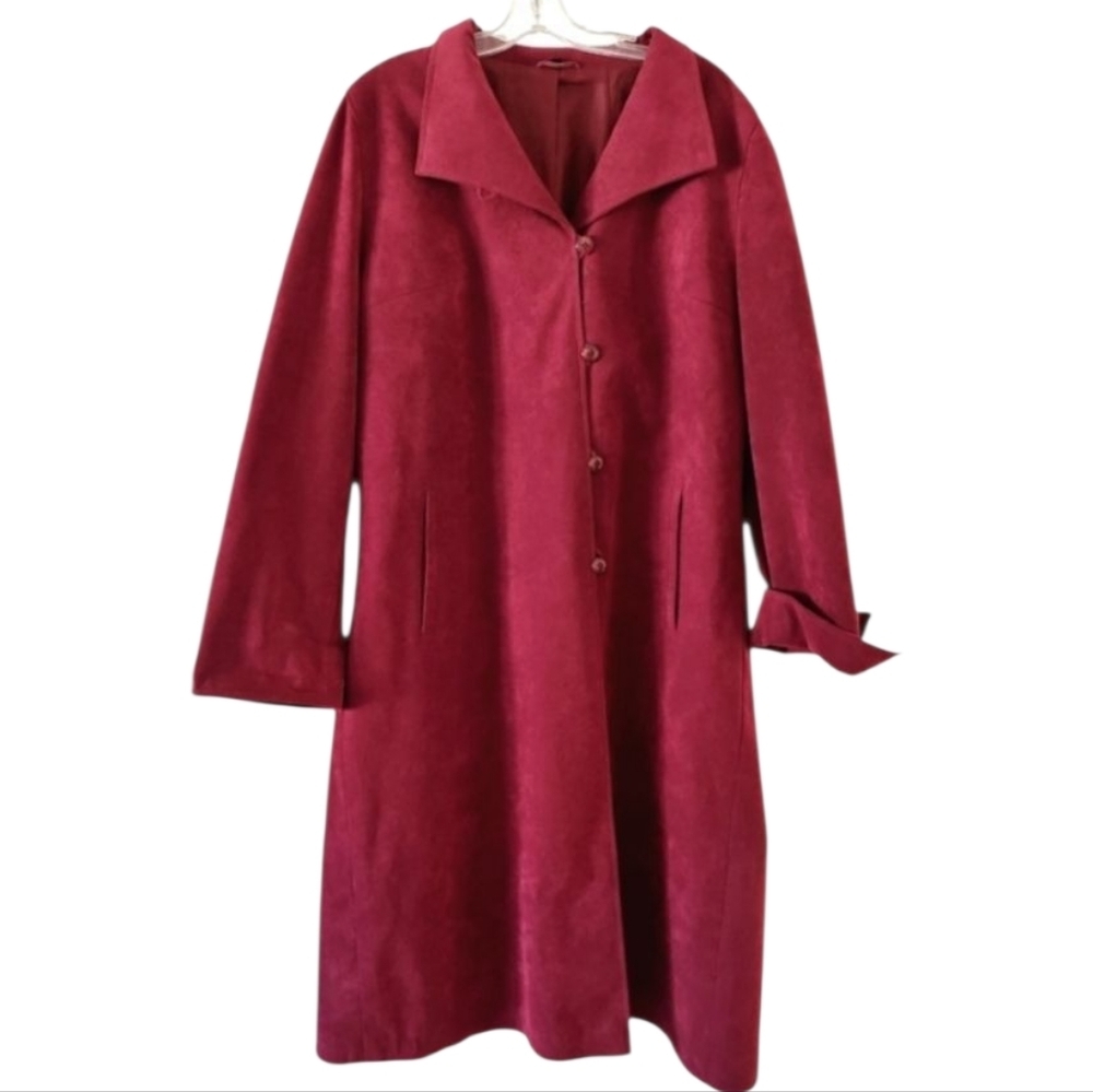 Women’s Faux Suede Long Duster Coat Wine Red Oversized XL Minimalist Fall Winter